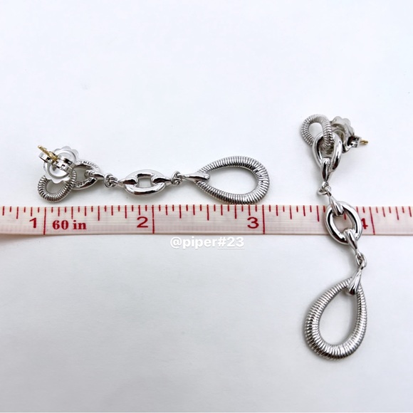 NWT Judith Ripka Eternity Linear Link Drop Sterling Silver 18K Gold Earrings - Picture 8 of 11